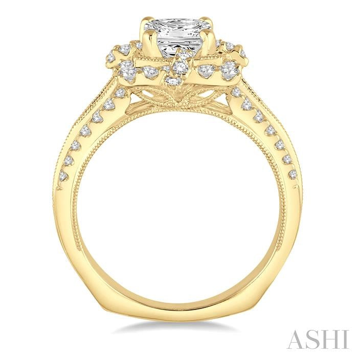 1 1/2 Ctw Diamond Engagement Ring with 3/4 Ct Princess Cut Center Stone in 14K Yellow Gold