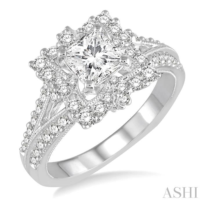 3/4 Ctw Round Diamond Semi-Mount Engagement Ring in 14K White Gold