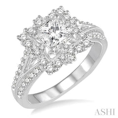 3/4 Ctw Round Diamond Semi-Mount Engagement Ring in 14K White Gold