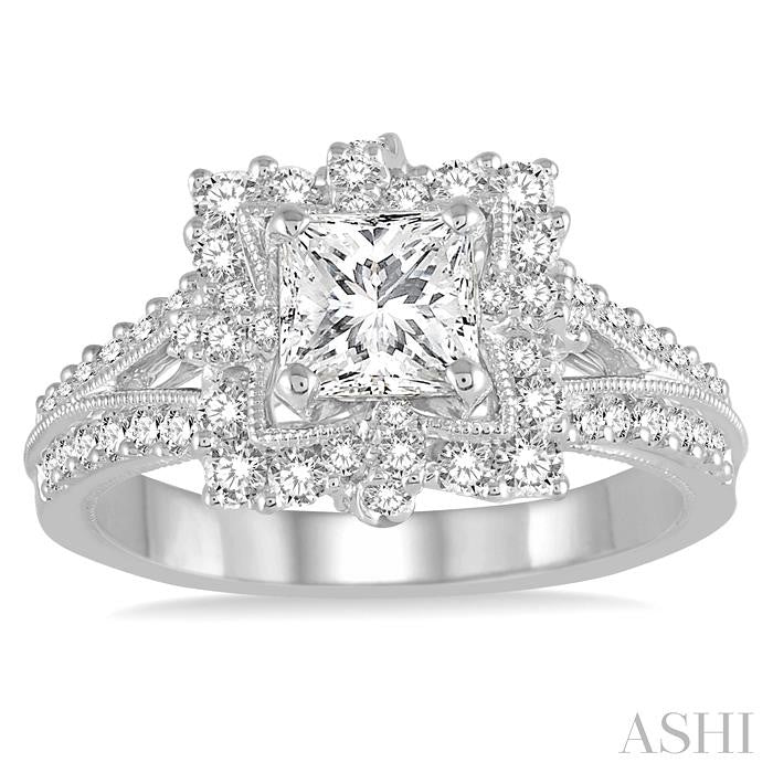 3/4 Ctw Round Diamond Semi-Mount Engagement Ring in 14K White Gold