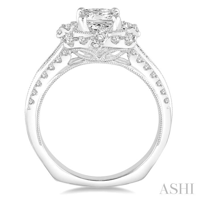 3/4 Ctw Round Diamond Semi-Mount Engagement Ring in 14K White Gold