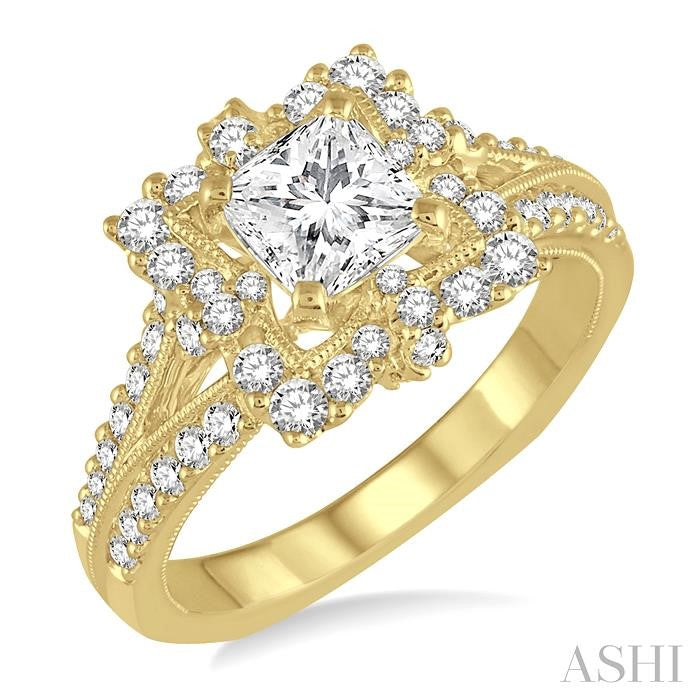 3/4 Ctw Round Diamond Semi-Mount Engagement Ring in 14K Yellow Gold