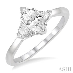 3/4 Ctw Marquise and Triangular Cut Diamond Ladies Engagement Ring with 1/2 Ct Marquise cut Center Stone in 14K White Gold
