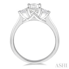 3/4 Ctw Emerald and Triangle Cut Diamond Ladies Engagement Ring with 1/2 Ct Emerald Cut Center Stone in 14K White Gold