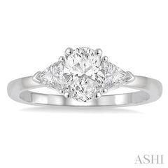 3/4 Ctw Oval and Triangle Cut Diamond Ladies Engagement Ring with 1/2 Ct Oval Cut Center Stone in 14K White Gold