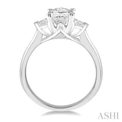 3/4 Ctw Oval and Triangle Cut Diamond Ladies Engagement Ring with 1/2 Ct Oval Cut Center Stone in 14K White Gold