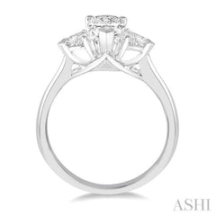 3/4 Ctw Pear and Triangle Cut Diamond Ladies Engagement Ring with 1/2 Ct Pear Cut Center Stone in 14K White Gold