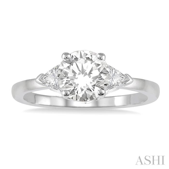 3/4 Ctw Round and Triangle Cut Diamond Ladies Engagement Ring with 1/2 Ct Round Cut Center Stone in 14K White Gold
