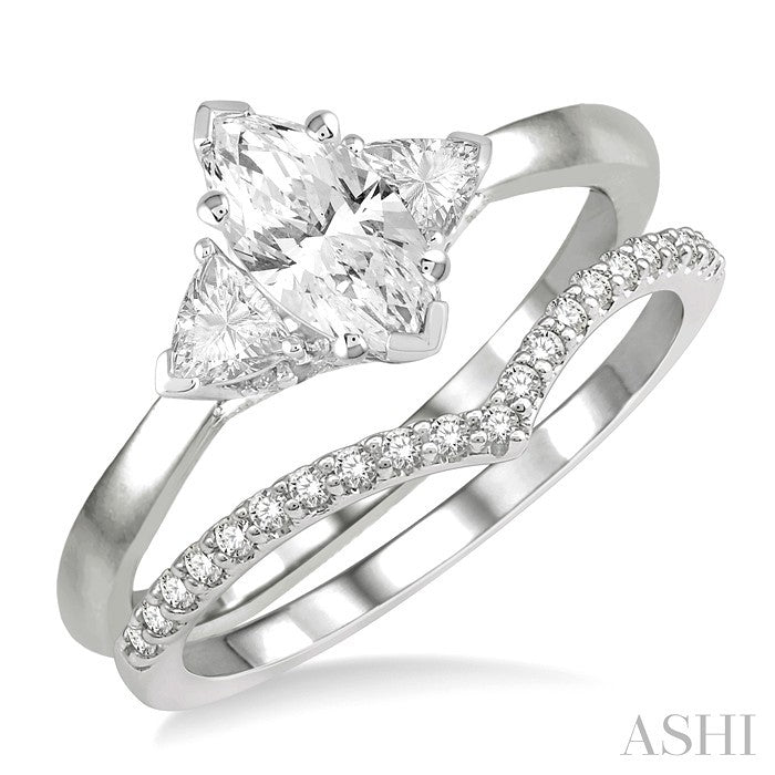 3/4 Ctw Diamond Wedding Set With 3/4 Ctw Marquise & Triangular Cut Engagement Ring and 1/10 Ctw Wedding Band in 14K White Gold