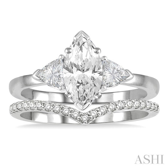 3/4 Ctw Diamond Wedding Set With 3/4 Ctw Marquise & Triangular Cut Engagement Ring and 1/10 Ctw Wedding Band in 14K White Gold