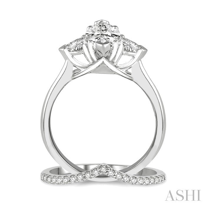 3/4 Ctw Diamond Wedding Set With 3/4 Ctw Marquise & Triangular Cut Engagement Ring and 1/10 Ctw Wedding Band in 14K White Gold