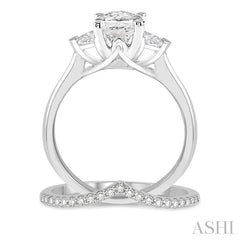 3/4 Ctw Diamond Wedding Set With 3/4 Ctw Oval & Triangle Cut Engagement Ring and 1/10 Ctw Chevron Center Diamond Wedding Band in 14K White Gold
