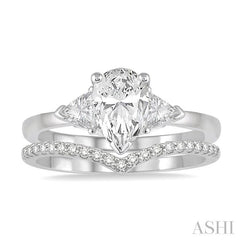 3/4 Ctw Diamond Wedding Set With 3/4 Ctw Pear & Triangle Cut Engagement Ring and 1/10 Ctw Chevron Center Diamond Wedding Band in 14K White Gold