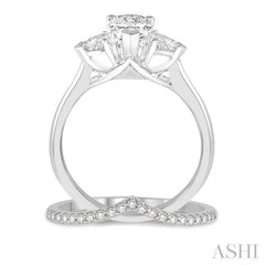 3/4 Ctw Diamond Wedding Set With 3/4 Ctw Pear & Triangle Cut Engagement Ring and 1/10 Ctw Chevron Center Diamond Wedding Band in 14K White Gold