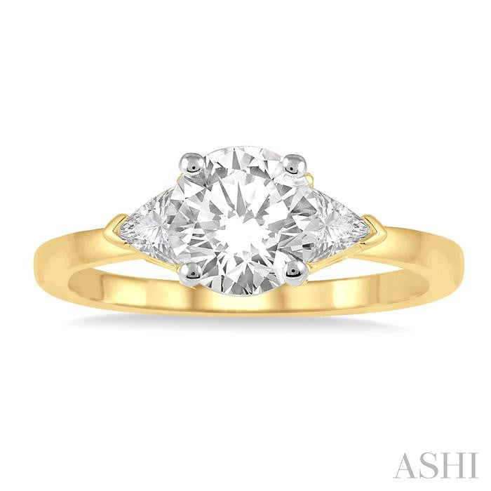 3/4 Ctw Round and Triangle Cut Diamond Ladies Engagement Ring with 1/2 Ct Round Cut Center Stone in 14K Yellow and White Gold