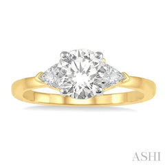 3/4 Ctw Round and Triangle Cut Diamond Ladies Engagement Ring with 1/2 Ct Round Cut Center Stone in 14K Yellow and White Gold
