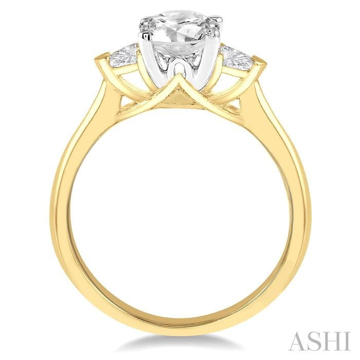 3/4 Ctw Round and Triangle Cut Diamond Ladies Engagement Ring with 1/2 Ct Round Cut Center Stone in 14K Yellow and White Gold