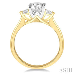 3/4 Ctw Round and Triangle Cut Diamond Ladies Engagement Ring with 1/2 Ct Round Cut Center Stone in 14K Yellow and White Gold