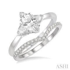 1/2 Ctw Diamond Wedding Set With 3/8 Ctw Marquise & Triangular Cut Engagement Ring and 1/10 Ctw Wedding Band in 14K White Gold
