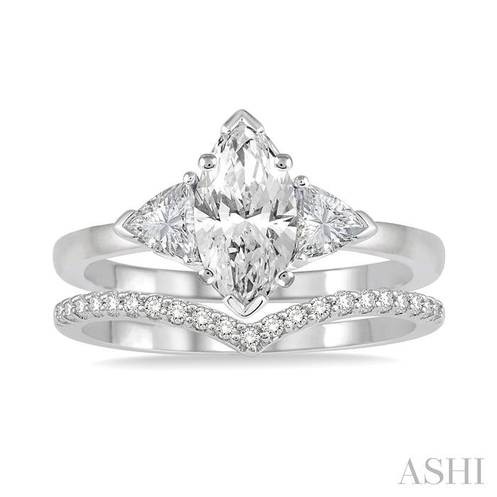1/2 Ctw Diamond Wedding Set With 3/8 Ctw Marquise & Triangular Cut Engagement Ring and 1/10 Ctw Wedding Band in 14K White Gold