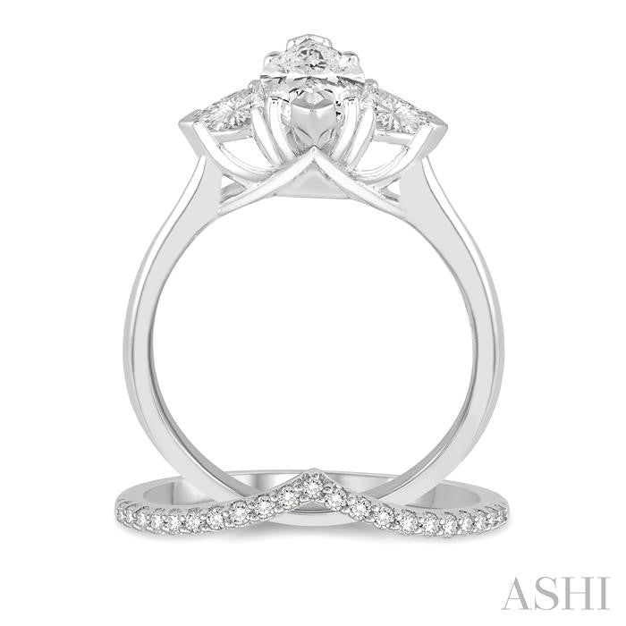 1/2 Ctw Diamond Wedding Set With 3/8 Ctw Marquise & Triangular Cut Engagement Ring and 1/10 Ctw Wedding Band in 14K White Gold