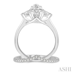1/2 Ctw Diamond Wedding Set With 3/8 Ctw Marquise & Triangular Cut Engagement Ring and 1/10 Ctw Wedding Band in 14K White Gold