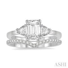 1/2 Ctw Diamond Wedding Set With 3/8 Ctw Octagon Emerald & Triangular Cut Engagement Ring and 1/10 Ctw Wedding Band in 14K White Gold