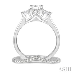 1/2 Ctw Diamond Wedding Set With 3/8 Ctw Octagon Emerald & Triangular Cut Engagement Ring and 1/10 Ctw Wedding Band in 14K White Gold