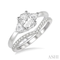 1/2 Ctw Diamond Wedding Set With 3/8 Ctw Oval & Triangular Cut Engagement Ring and 1/10 Ctw Wedding Band in 14K White Gold
