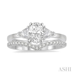 1/2 Ctw Diamond Wedding Set With 3/8 Ctw Oval & Triangular Cut Engagement Ring and 1/10 Ctw Wedding Band in 14K White Gold