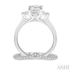1/2 Ctw Diamond Wedding Set With 3/8 Ctw Oval & Triangular Cut Engagement Ring and 1/10 Ctw Wedding Band in 14K White Gold