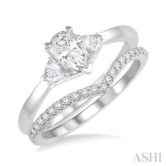 1/2 Ctw Diamond Wedding Set With 3/8 Ctw Pear & Triangular Cut Engagement Ring and 1/10 Ctw Wedding Band in 14K White Gold