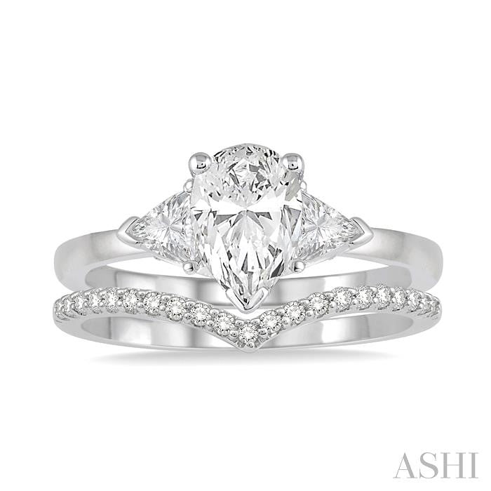 1/2 Ctw Diamond Wedding Set With 3/8 Ctw Pear & Triangular Cut Engagement Ring and 1/10 Ctw Wedding Band in 14K White Gold