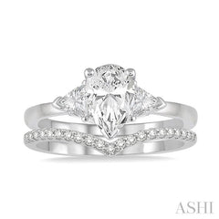 1/2 Ctw Diamond Wedding Set With 3/8 Ctw Pear & Triangular Cut Engagement Ring and 1/10 Ctw Wedding Band in 14K White Gold
