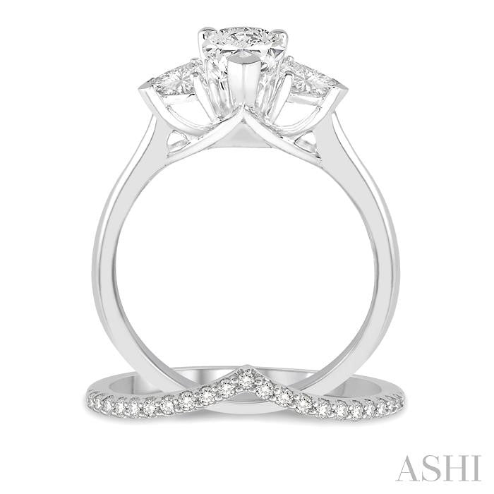 1/2 Ctw Diamond Wedding Set With 3/8 Ctw Pear & Triangular Cut Engagement Ring and 1/10 Ctw Wedding Band in 14K White Gold