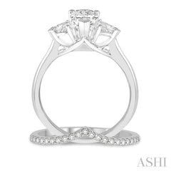 1/2 Ctw Diamond Wedding Set With 3/8 Ctw Pear & Triangular Cut Engagement Ring and 1/10 Ctw Wedding Band in 14K White Gold