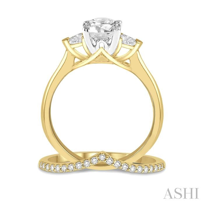 1/2 Ctw Diamond Wedding Set With 3/8 Ctw Round & Triangular Cut Engagement Ring and 1/10 Ctw Wedding Band in 14K Yellow and White Gold