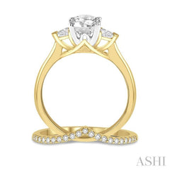 1/2 Ctw Diamond Wedding Set With 3/8 Ctw Round & Triangular Cut Engagement Ring and 1/10 Ctw Wedding Band in 14K Yellow and White Gold