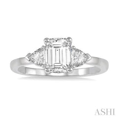 3/8 Ctw Emerald and Triangle Cut Diamond Ladies Engagement Ring with 1/4 Ct Emerald Cut Center Stone in 14K White Gold