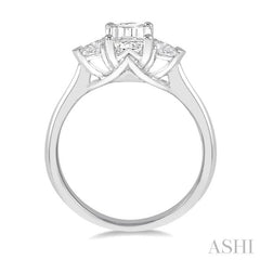 3/8 Ctw Emerald and Triangle Cut Diamond Ladies Engagement Ring with 1/4 Ct Emerald Cut Center Stone in 14K White Gold