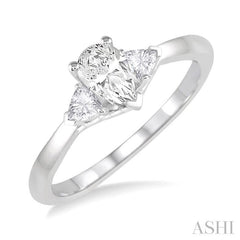 3/8 Ctw Pear and Triangle Cut Diamond Ladies Engagement Ring with 1/4 Ct Pear Cut Center Stone in 14K White Gold