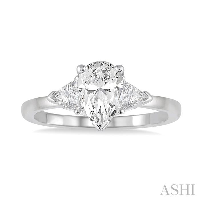3/8 Ctw Pear and Triangle Cut Diamond Ladies Engagement Ring with 1/4 Ct Pear Cut Center Stone in 14K White Gold