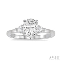 3/8 Ctw Pear and Triangle Cut Diamond Ladies Engagement Ring with 1/4 Ct Pear Cut Center Stone in 14K White Gold
