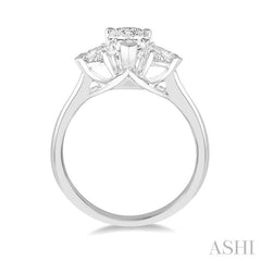 3/8 Ctw Pear and Triangle Cut Diamond Ladies Engagement Ring with 1/4 Ct Pear Cut Center Stone in 14K White Gold