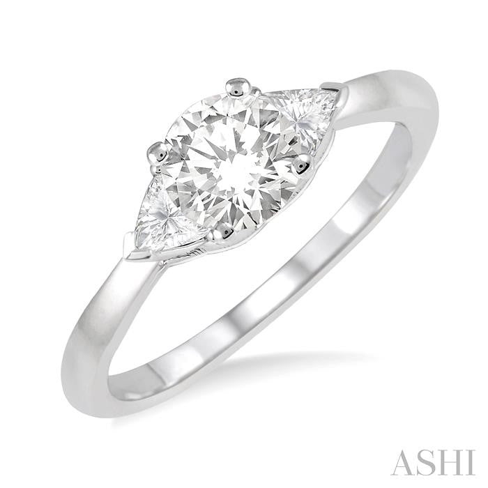 3/8 Ctw Round and Triangle Cut Diamond Ladies Engagement Ring with 1/4 Ct Round Cut Center Stone in 14K White Gold
