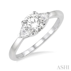 3/8 Ctw Round and Triangle Cut Diamond Ladies Engagement Ring with 1/4 Ct Round Cut Center Stone in 14K White Gold