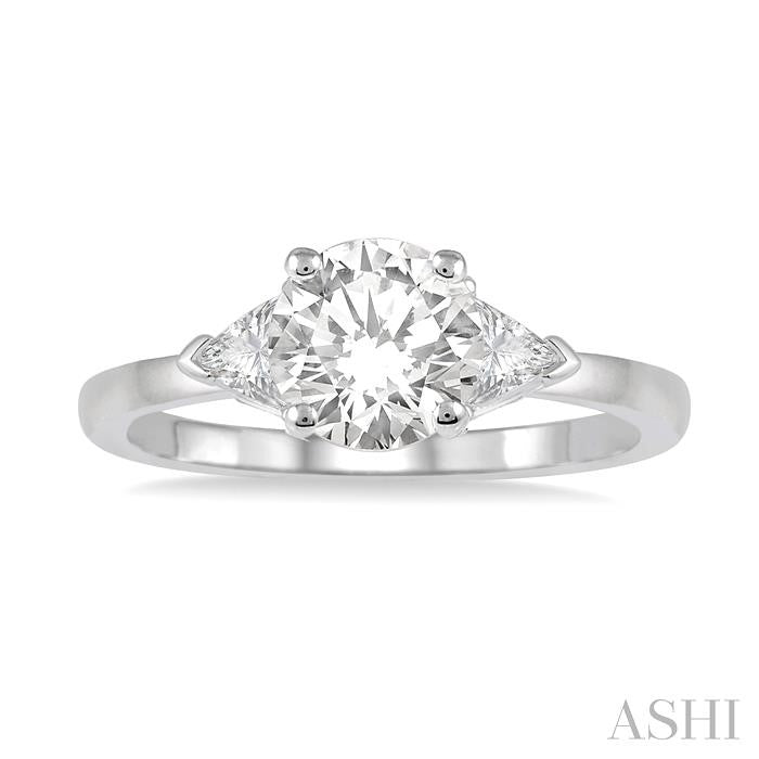3/8 Ctw Round and Triangle Cut Diamond Ladies Engagement Ring with 1/4 Ct Round Cut Center Stone in 14K White Gold