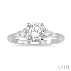 3/8 Ctw Round and Triangle Cut Diamond Ladies Engagement Ring with 1/4 Ct Round Cut Center Stone in 14K White Gold