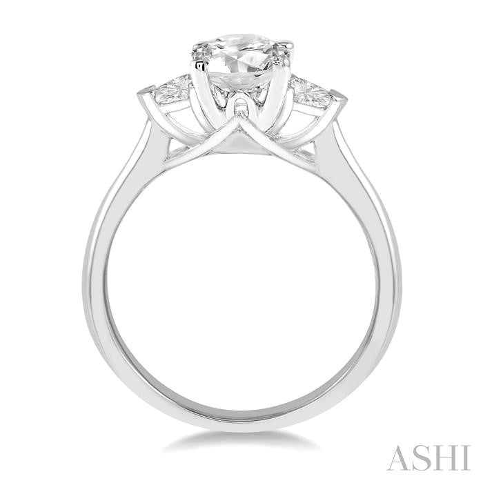 3/8 Ctw Round and Triangle Cut Diamond Ladies Engagement Ring with 1/4 Ct Round Cut Center Stone in 14K White Gold