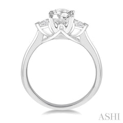 3/8 Ctw Round and Triangle Cut Diamond Ladies Engagement Ring with 1/4 Ct Round Cut Center Stone in 14K White Gold